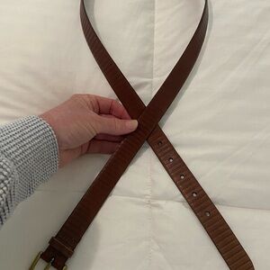 John Henry Men’s Brown Leather Belt with Brass Buckle Hand Burnished Calf